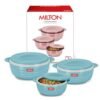MILTON Aspire Jr. Set of 3 Serving Casserole Double Walled Inner Stainless Steel, (350ml, 720ml,1050ml), PU Insulated Kitchen Hot Pot, Keeps Food hot & Fresh for Roti, Biryani, Blue