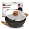 Bergner Ivory Black Granite Non-Stick 24cm (2.5L) Kadai with Glass Lid, 3-Layer Marble Healthy Non-Stick Coating, Forged Aluminium, Soft Touch Handles, PFOA Free, Induction and Gas Stove Ready – Black