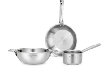 Lifelong Triply 3-piece cookware Set | Kadai, Frypan & Saucepan for Cooking | Stainless Steel 22 cm Kadai & Fry Pan 22 cm | 14 cm Sauce Pan | Induction Bottom & Gas Stove Cookware (LLTP3PCS)