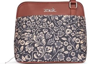 ZOUK FloMotif Floral Printed Vegan Leather Black Out Of Office Sling Bag With Adjustable Strap For Women’s Girls