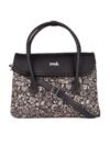 ZOUK Flomotif Floral Printed Jute Handcrafted Vegan Leather Black Women’s Satchel Bag | Ladies Purse Handbag | Double Handle Detachable Strap