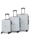 Teakwood Set of 3 8 Wheels Trolley Bag, Hard Cabin with Zipper Closure, Adjustable Push Button & Cross Side Strap, Number Lock System 360 Degree (Set of 3, Silver)