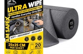 AM Safe-X Microfiber Cleaning Cloth Roll, 20Pcs, 4000 Times Washable – 10X Cheaper Than Paper Kitchen Towel Roll – Ultra Absorbent Lint Free Microfiber Cleaning Cloth for Kitchen – Tearable