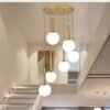 Lyse Decor Spiral Shape Long Chandelier for Staircase, Double Height Jhoomar Hanging Light for Banquet Hall Ceiling, Lamps for Living Room, Restaurants (6 Lights Round Cluster, 7.5 Feet Height)
