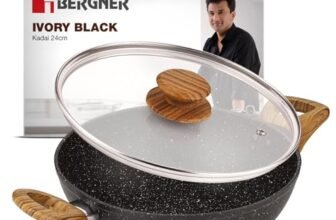 Bergner Ivory Black Granite Non-Stick 24cm (2.5L) Kadai with Glass Lid, 3-Layer Marble Healthy Non-Stick Coating, Forged Aluminium, Soft Touch Handles, PFOA Free, Induction and Gas Stove Ready – Black