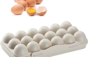 OCEANAUR Protective Egg Storage Box for Refrigerator | Durable Plastic 18 Grid Egg Carrier Container with Lid | Stackable Kitchen Organizer Tray for Home (Cream)