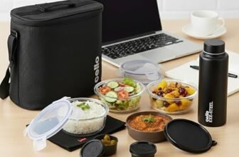 CELLO MF Glassy Pro Lunch Box with Jacket For Office, Black | 3 x 400ml Glass Containers, 1 x 225ml, 2 x 50ml Mini Containers & Bottle 700ml, Microwave Safe Airtight Leakproof Tiffin Box For Daily Use