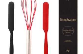 Frenchware (Set of 3, 2 Jar Spatulas & 1 Whisk, Red & Black) Non-Stick Premium Silicone Spatula for Cooking, Baking & Mixing, Seamless Design