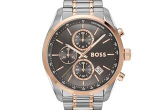BOSS Grand Prix 44 Qtz Fashion Chrono Grey Round Dial Men’s Watch|Two Tone Stainless Steel Material|Silver Color Band – 1514252