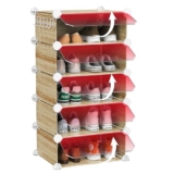 Homeland Shoe Rack-5 Layer -Plastic Wooden Looking Organizer/Multi-Purpose, Easy Assembly, Adjustable Shoe Storage Organizer Stackable Detachable DIY, Plastic 5 Layers Portable