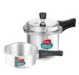 Pigeon by Stovekraft (14331) Aluminium Pressure Cooker Combo 2 Litre and 3 Litre Induction Base Outer Lid (Silver)