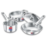 Prestige TRIPLY 4 Pc Cookware Set | TRIPLY Splendid | Fry Pan 22cm/1.9L | Kadai 22cm/2.5L | Sauce Pan 14cm/1.3L | SS Lid 24cm | Gas & Induction Compatible | Even Heat Distribution | 15Y Warranty | ISI