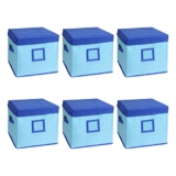 Amazon Brand – Solimo Square Fabric Storage Box With Lid, Set Of 6, (Medical Blue And Royal Blue, Large)