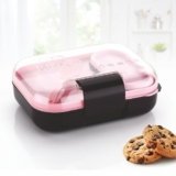 ATTRO Food Bite Kids Plastic Lunch Box – 3 Compartments, 1 Small Container & Spoon, with Stylish Lid BPA-Free, Freezer Safe, Ideal for School, Travel & Outdoor – Purple Pink-500ml