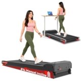 PowerMax Fitness WalkPad-2 Under Desk Walking Pad Treadmill for Home Use|3.0 HP Motor|Compact Design with Manual Incline|Shock Absorption System|110 kg Capacity|LED Display|Remote Control (Red Black)
