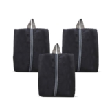 Bigplayer Shoe Storage Organizer Bags Set, Water-Resistant Nylon Fabric With Sturdy Zipper For Traveling (3 Pack) (Black- 3Piece)