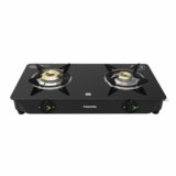 Butterfly Bleu Ray 2 Burner Glass Top Gas Stove | Removable Drip Tray | Brass Burner Gas Stove with Tri‑Flow Jumbo Burner