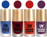 SM FASHION Matte Nail Polish Combo | Velvet Dull Matte Nail Paint Blue-Ruby Pink -Orange Red-Purple (Pack of 4: 7ml each)