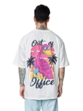 The Souled Store Out of Office White Color Men Oversized T Shirts for Men Baggy Off-Shoulder Loose Fit Relaxed Drop Shoulder Half Sleeve Round Neck Back Printed