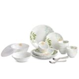 CELLO Lush Foliage Dazzle Series Opalware Dinner Set of 40 Pieces for Family of 6 | Bone-Ash Free & Leadfree Opal Glass, Microwave & Dishwasher Safe Plates & Bowls Crockery Set for Dining & Gifting