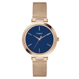 TIMEX Analog Watch for Women with Blue Round Dial & Rose Gold Stainless Steel Bracelet Band Water Resistant Women’s Wrist Watches – TWEL118SMU03