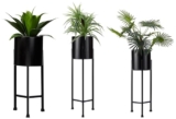 Amazon Brand – Solimo Metal Planters Pot Holder (Round Base) with Metal Plant Stand (Black, Set of 3) | Tall Indoor Plant Stand with Planter Pot, suited for indoor/outdoor