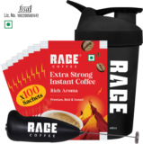 RAGE Extra Strong Premium Blend Coffee Pack of 100+Multipurpose Shaker 450 ml+Frother Instant Coffee(100 x 1.5 g, Assorted Flavoured)
