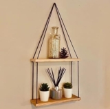 Handicraft Macrame Hanging Wall Mounted, Rustic Wood Wall Shelf, Floating Shelf For Photo Frames, Small Plants, Boho Home Decor Item For Bedroom, Bathroom, Living Room, Storage & Decoration