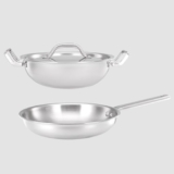 amazon basics Triply Stainless Steel 3 Pc Cookware Set | 24 cm Kadai with Lid & 22 cm Frypan Without Lid| Fast & Even Heating | Induction & Gas Compatible | Silver | 2.4 kg