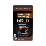 Tata Coffee Gold Coffee Capsules, Intensity- 7 | Tasting Notes: Fruity & Floral | 100% Arabica Coffee | Nespresso Compatible Coffee Pods, 10 Aluminium Capsules, 55 G