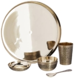 Attro Satvik Kansa Bhojan Set 6Pcs Dinner Set 1 Thali, 2 Bowl, 1 Small Plate, 1 Glass & 1 Spoon Perfect Satvik Lifestyle – Side Carving Shiney Finish