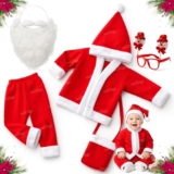 Zest 4 Toyz Cotton Santa Claus Dress For Kids Christmas Costume Dress With Jacket Pant Cap Goggles Beard And Pouch Santa Dress For Boys And Girls – Age 0 To 6 Months Old Toddlers, Red