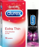 DUREX Extra Thin Condom 10s and Lube Intense Lubricant Gel Condom(Set of 2, 10 Sheets)