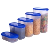 Sulfar Oval Modular Plastic Storage Containers with Lid, Set of 5 (Blue)