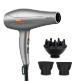 Agaro Hd-1124 2400 Watts Professional Hair Dryer With Ac Motor, 2 Concentrator Nozzle, Diffuser, Hot And Cold Air, 2 Speed 3 Temperature Settings With Cool Shot For Both Men And Women, Silver