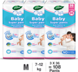 Dabur Baby Super Pants | Diaper Infused with Aloe Vera, Shea Butter & Vitamin E | Insta-Absorb Technology – M(108 Pieces)