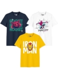Bon Organik Men Pack of 3 Graphic Printed Round Neck Cotton T-Shirts(BONK11525_Multi-XXL)