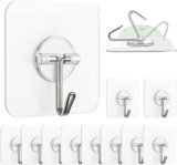 DEPOFF Pack of 10 Self Adhesive Wall Hooks Heavy Duty Transparent, No Drill Waterproof Sticky Hooks for Bathroom Kitchen, Strong Stainless Steel Wall Hangers for Towels, Keys