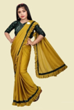 Avsar international Striped Banarasi Lycra Blend Saree(Mustard)