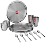 Steelcraft Premium Stainless Steel Mythus Dinner Set (Hammered) 30 Pcs, High Grade Quality-With Silver Touch Finish, Kitchen Set For Home, Made In India, Steel Colour