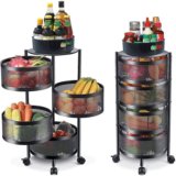 kirfiz Metal 4 Layer Kitchen Rotating Trolley Portable Storage Rack Stainless Steel Kitchen Trolley(Pre-assembled)