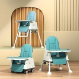 Cockatoo-Kids BiteBuddy 3-in-1 Foldable Baby High Chair with Double Removable Tray, Booster Seat & Wheels, Adjustable Feeding Chair for Kids, Anti-Slip Legs, 3-Point Harness – 3M to 5Y, 40kg Sea Green