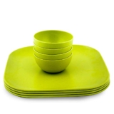 Decor EcoLite Bamboo Non Toxic Reusable Eco-Friendly Dinner Set for Couples – 4 Small Plates and 4 Bowls (Lime) – 8 Pieces