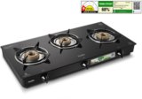 Glen LPG Rapid GT BLK ISI Gas stoves 3 Burner Glass Manual Gas Stove(3 Burners)