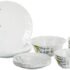 Larah by Borosil Green Herbs Opalware Dinner Set, 28 Pcs, White