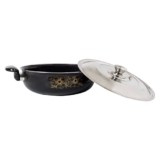ATEVON Non-Stick Kadhai with Steel Lid, 26 cm, Black Cast Iron