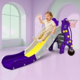 Kidsmate Big Slide for Kids with Basketball Hoop | Large Size Slide Indoor Outdoor Playset for Kids 2 Years+ | Safe & Sturdy Climber Slide Toy | Fun Activity Set for Boys & Girls – Purple