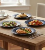 Table & Tale Luxury Porcelain Dinner Plates with Elegant Blue Pattern | Crafted in Sri Lanka | Bone-Ash Free | Scratch and Chip-Resistant | Perfect for gifting | Microwave & Dishwasher Safe | Set of 4