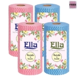 Ella Kitchen Tissue Towel Roll Napkins I Reusable Non Woven Eco Friendly I Pack of 4 I 80 Pulls Per Roll I 320 Sheets Total I Free Check Duster Cloth