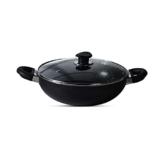 BERGNER Essential Plus 5 Layer Marble Non Stick Kadai/Kadhai with Glass Lid, 28 cm, 5.2 litres, Induction Base, Food Safe (PFOA Free), Thickness 3.2mm, 1 Year Warranty, Black